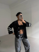 Büyük Düğmeli Salaş Triko Hırka Siyahbeyaz (Beden: Standart) - Görsel 2