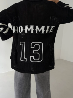 Büyük Düğmeli Salaş Triko Hırka Siyahbeyaz (Beden: Standart) - Görsel 3