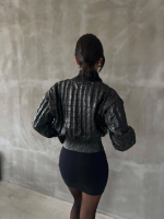 Beli Büzgülü Crop Deri Ceket Siyah (Beden: S) - Görsel 2