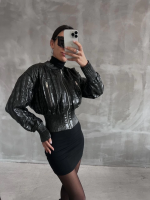 Beli Büzgülü Crop Deri Ceket Siyah (Beden: S) - Görsel 4