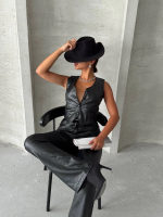 Kaplama Düğmeli Deri Yelek Siyah S24398 (Beden: S) - Görsel 4