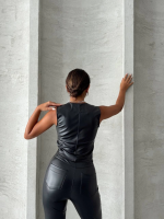 Kaplama Düğmeli Deri Yelek Siyah S24398 (Beden: S) - Görsel 6