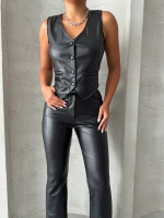 Kaplama Düğmeli Deri Yelek Siyah S24398 (Beden: S) - Görsel 7