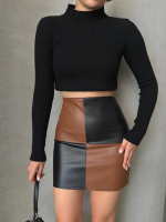 Damalı Deri Etek Siyah Kahve W24648 (Beden: L) - Görsel 2