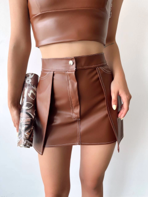 Kontrast Deri Etek Kahve W260015 (Beden: Xl)