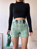 Çıtçıtlı Siyah Köprü Tüvit Şort Yeşil (Beden: S) - Görsel 2