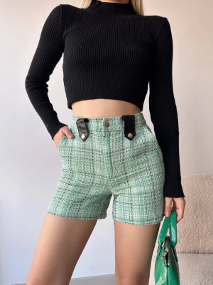 Çıtçıtlı Siyah Köprü Tüvit Şort Yeşil (Beden: L)