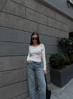 Kelebek Yaka Uzun Kol Bluz Beyaz (Beden: S) - Görsel 4