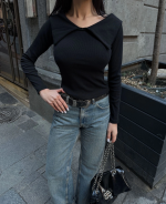 Kelebek Yaka Uzun Kol Bluz Siyah (Beden: S) - Görsel 3