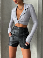 Parçalı Cepli Deri Şort Siyah W26312 (Beden: Xl) - Görsel 5