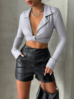 Parçalı Cepli Deri Şort Siyah W26312 (Beden: Xl) - Görsel 4