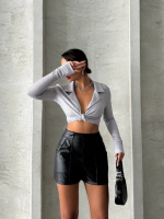 Parçalı Cepli Deri Şort Siyah W26312 (Beden: Xl) - Görsel 6