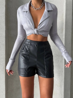 Parçalı Cepli Deri Şort Siyah W26312 (Beden: Xl) - Görsel 3