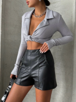 Parçalı Cepli Deri Şort Siyah W26312 (Beden: Xl) - Görsel 2