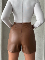 Parçalı Cepli Deri Şort Taba W26312 (Beden: M) - Görsel 3