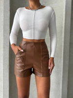 Parçalı Cepli Deri Şort Taba W26312 (Beden: Xl) - Görsel 2