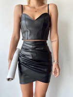 Drapeli Deri Etek Siyah W26771 (Beden: M) - Görsel 4