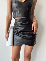 Drapeli Deri Etek Siyah W26771 (Beden: M) - Görsel 5