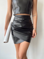 Drapeli Deri Etek Siyah W26771 (Beden: Xl)