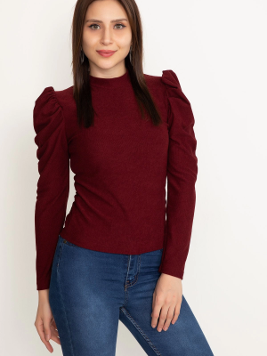 Prenses Kol Bluz Bordo W3125 (Beden: M)