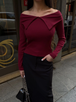 Kelebek Yaka Uzun Kol Bluz Bordo (Beden: L)