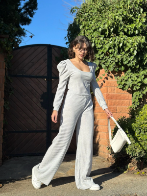 Fitilli Prenses Kol Alt Üst Takım Gri (Beden: M)