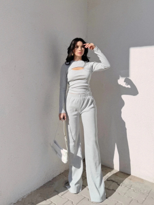 Pencereli Detaylı Alt Üst Takım Gri W3864 (Beden: M)