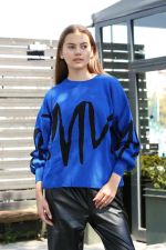 Siyah Çizgili Bisiklet Yaka Kazak Saks (Beden: Standart) - Görsel 2