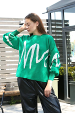 Beyaz Çizgili Bisiklet Yaka Kazak Yeşil (Beden: Standart)