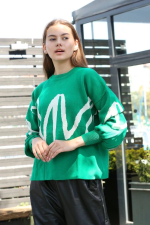 Beyaz Çizgili Bisiklet Yaka Kazak Yeşil (Beden: Standart) - Görsel 2