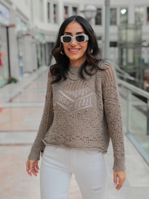 Desenli Triko Kazak Gri (Beden: Standart)