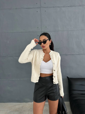 Düğme Detaylı Hırka Ekru (Beden: Standart)