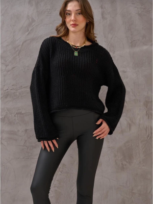 Salaş Delik Detaylı Kazak Siyah (Beden: Standart)