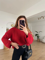 Salaş Delik Detaylı Kazak Kırmızı (Beden: Standart) - Görsel 2