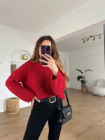 Salaş Delik Detaylı Kazak Kırmızı (Beden: Standart) - Görsel 4