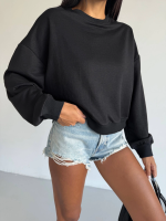 2 İplik Bisiklet Yaka Sweat Siyah F2339 (Beden: S) - Görsel 6