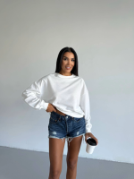 2 İplik Bisiklet Yaka Sweat Beyaz F2339 (Beden: M) - Görsel 4