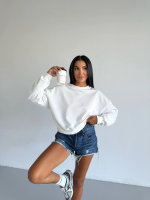 2 İplik Bisiklet Yaka Sweat Beyaz F2339 (Beden: M) - Görsel 5