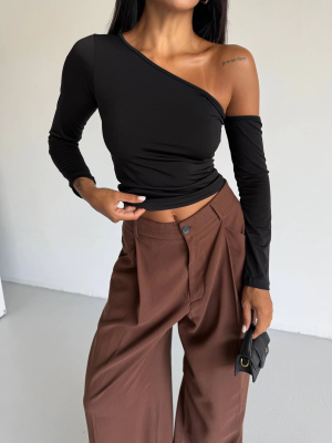 Omuz Detaylı Kollu Bluz Siyah F2336 (Beden: M)