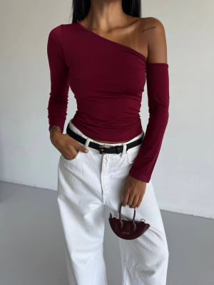 Omuz Detaylı Kollu Bluz Bordo F2336 (Beden: L)