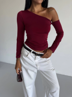 Omuz Detaylı Kollu Bluz Bordo F2336 (Beden: L) - Görsel 4