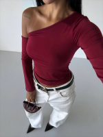 Omuz Detaylı Kollu Bluz Bordo F2336 (Beden: L) - Görsel 2