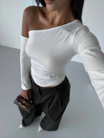 Omuz Detaylı Kollu Bluz Beyaz F2336 (Beden: M) - Görsel 4