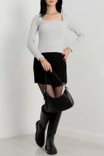 Çerçeve Yaka Kaşkorse Bluz Gri (Beden: M) - Görsel 2