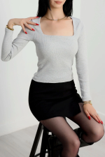 Çerçeve Yaka Kaşkorse Bluz Gri (Beden: M)