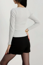 Çerçeve Yaka Kaşkorse Bluz Gri (Beden: M) - Görsel 3