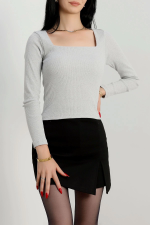 Çerçeve Yaka Kaşkorse Bluz Gri (Beden: L) - Görsel 5