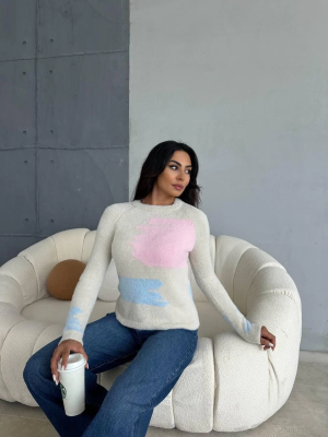 Bıyıklı Triko Kazak Beyaz (Beden: Standart)