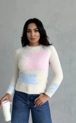 Bıyıklı Triko Kazak Beyaz (Beden: Standart) - Görsel 2