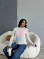 Bıyıklı Triko Kazak Beyaz (Beden: Standart) - Görsel 4